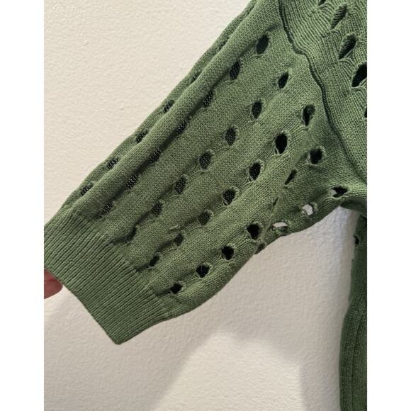 Halogen Open Knit Sweater Women’s Size XL Green Cut Out Short Sleeve Boho - Picture 3 of 6